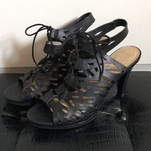 Black caged heels